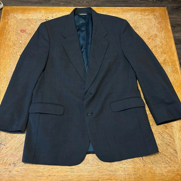 Vintage Jacket Blue Plaid 100% Wool Blazer John Alexander for Foleys 42R X 36W - Picture 1 of 10